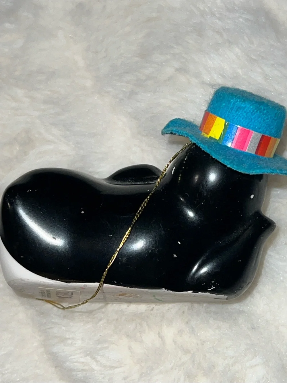 Vintage 1980s Ceramic Lounging Penguin Figurine Rainbow Top Hat Kitsch